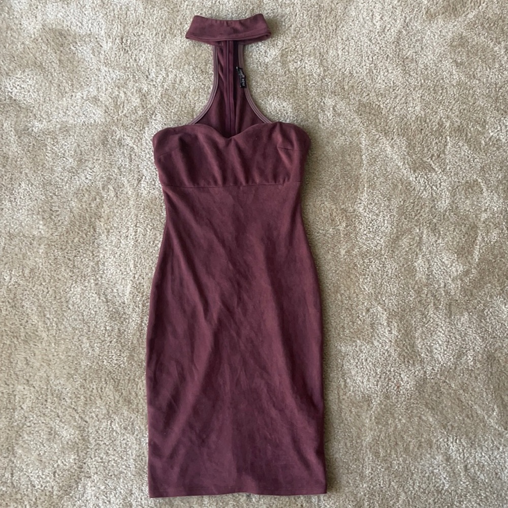 Suede mauve choker dress